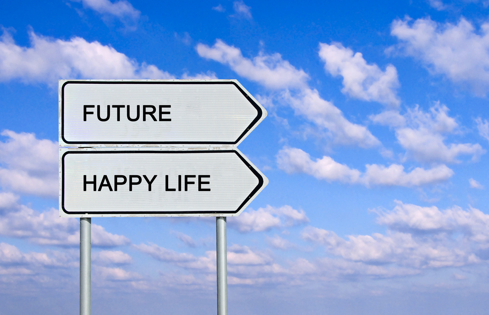 Road sign to future and happy life